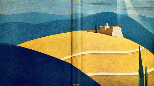 a blue and yellow cover with a house