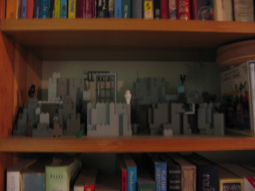 the lego castle in my bookshelf