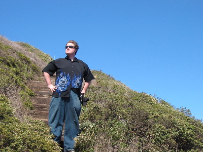 Mister Kyle, perched on one of San Francisco's Twin Peaks.
