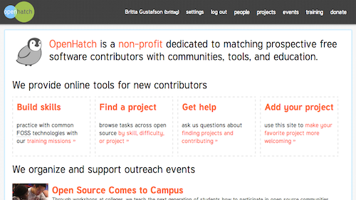 Screenshot of OpenHatch website