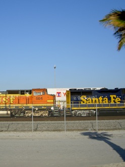 a bnsf engine and a santa fe engine