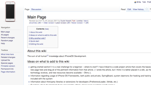 Old screenshot of iPhoneDevWiki